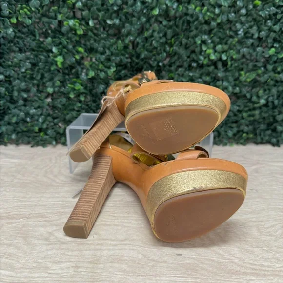 Emilio Pucci Brown Leather Plated Platform Sandals - W6 - Picture 7 of 10